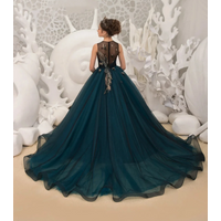 Flower Girls Dress Wedding Bow Beaded Evening Children Princess Party Pageant Gowns Girl Birthday Dresses Lace Appliqued