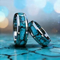 8mm Blue Turquoise Inlay Stainless Steel Ring for Men Vintage Wedding Band Engagement Jewelry Wedding Jewelry Drop Shipping