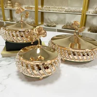 Creative Golden Crystal Glass Candy Fruit Tray Living Room Desktop Metal Storage Box Luxury Maple Leaf Storage Tray Home Decor