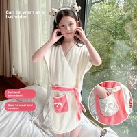 Children's Long Coral Fleece Bathrobe Skirt Female Students Cute Absorbent Towel Wearable Bath Dress Home Textile Towel/ Bath...
