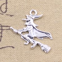 20pcs Charms Witch On Broomstick Halloween 25x30mm Antique Silver Color Pendants DIY Making Findings Handmade Tibetan Jewelry
