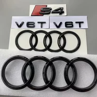 AUDI S4 4-Ring logo ABS Black Car Hood Front Grill Emblem Rear Trunk Badge Sticker S4 Emblem V6T Sticker For S4 2020-2024
