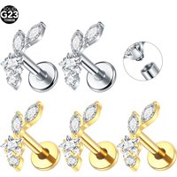 1/5PCS Titanium 3 Marquise Leaf Shape Ear Helix Studs CZ Flat Back Stud Labret Tragus Helix Cartilage Conch Earrings Piercing