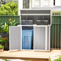 Garden Shed, Double Bin Storage Shed with Lockable Doors,Outdoor Small Shed with Openable Lid for 2 Trash Cans,Garden Tools,Grey