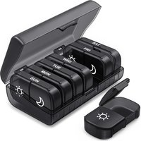 Weekly Pill Organizer 2 Times a Day, Pill Box 7 Day with One-Side Large Openings, Black Privacy Protection AM PM Pill Case