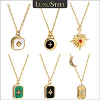 LUXUSTEEL Vintage Star Zircon Shell Drip Oil Pendant Necklace For Women Gold Plated Stainless Steel Geometric Clavicle Chain