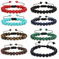Fashion Woven Adjustable Bangle 8mm Natural Tiger Eyes Lava Rock Protection HANDMADE Bracelet Men's Gift