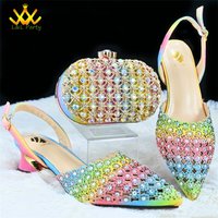 High End Banquet Pointed Toe Shoes Paired with Clutch bag 2024 INS Trendy Matching Rainbow Color with Crystal