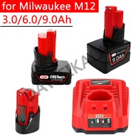 12V Battery 3Ah 6Ah 9Ah Rechargeable Battery For Milwaukee M12 XC Cordless Tools 48-11-2402 48-11-2411 48-11-2401 MIL-12A-LI