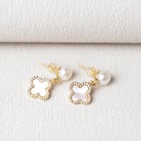 New Arrival Natural Freshwater Pearl Four-leaf Clover Design 14k Gold Filled Female Stud Earrings Jewelry For Women Gif