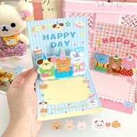 Pop Up Style 3D Birthday Card 3D Stereoscopic Cute Animal Postcard Cartoon Design Handwritten Style Gifts Card Birthday Wishes