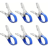 6pcs/Set Pool Cover Clips Stainless Steel Wind Guard Clamps with Blue Plastic Handles Windproof Clips for Above Ground Pool Cove