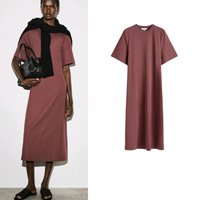 Spring Summer New Women's Standard Fit round Neck Short Sleeve Belted Midi T-Shirt Dress Polyester Casual Daily Wear