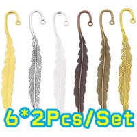 12Pcs 113x16mm Bronze Antique Silver Plated Leaf Feather Handmade Charms Pendant DIY for Bracelet Necklace Bookmark Accessories