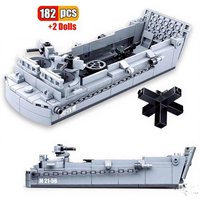 182Pcs 0855 WW2 Military Landing Craft Warship Building Blocks Navy Boat Bricks Set Soldiers Models DIY Bricks Toys Children