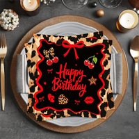 20Pcs Cheetah & Cherry Birthday Napkins Jungle Safari Animal Theme Party Decorations for Girls Women Birthday Supplies Favor