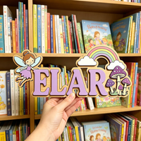 Custom Fairy & Rainbow Kids Name Sign for The Dearest Baby, Cute Mushroom Wooden Nursery Door Plaque