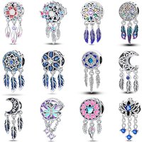 100% 925 Silver Crescent Circular Dreamcatcher Net Lucky Blessing Series Charms Beads 3mm DIY Fine Jewelry Making