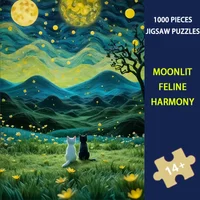 1000Pcs 70x50cm Moonlit Feline Harmony Jigsaw Puzzle Nocturnal Cat Art for Adults & Collectors, Home Wall Decor & Cat Lover Gift
