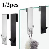 1/2pcs Bathroom Shower Door Back Hook Stainless Steel Over Glass Door Shower Towel Rack Bathroom Bathrobe Hanger Holder Hooks