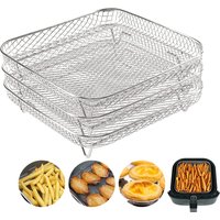 3 Layer Air Fryer RacksStainless Steel Square Air Fryer Basket Tray Stackable DehydratorRacks Air FryerAccessories Fit Kitchen