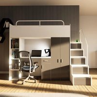 Loft Bed with Desk and Wardrobe Kids Bunk Bed with Study Area Space Saving High Sleeper for Teen Children's Bedroom Furniture