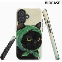 Black Cat with Green Headscarf IPhone17 Must-Haves Phone Case for IPhone 17 16 15 14 13 12 Pro Max Plus Double-layer Back Cover