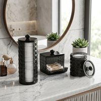 3 Pack Storage Box Acrylic Qtip Holder Dispenser Bathroom Jars, Cotton Ball Holder, Swab Holder Dispenser Toothpick Container