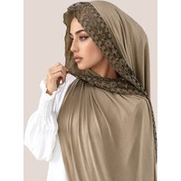 Lace Embroidery Cotton Jersey Muslim Hijab Long Scarf Women Head Wraps Shawl Turban Eid Soild Headband Malaysia Tudung 170*60cm