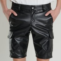 Short cargo en cuir PU pour homme, mode commissionnée, poches