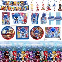 New HOT Shadow Hedgehog Party Decorations Sonic Paper Plates Paper Cups Tablecloth Banners Large Hanging Decorations Kid's Gift
