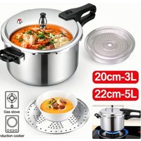 3/5L Dual Handle aluminum Pressure Cooker, Pressure Cooker for Kitchen & Catering, Aluminium + Stainless Steel, Suitable for all Hob Types Including Induction Hob - Silver