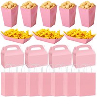 6/12/24pcs Light Pink Themed Party Treat Boxes Popcorn Boxes Goodie Bags Tableware for Girls Birthday Baby Shower Wedding Suppli