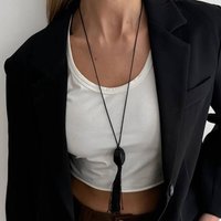 PuRui Fashion Black Resin Geometry Pendant Necklace Women Retro Simple Long Tassel Rope Chain Neck Accessories Jewelry Gift