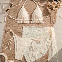 Sexy Bikini Three-piece Gauze Skirt Swimsuit Bikini Neck Solid Color Swimsuit Girl Swimwear Bathing Suit Women Купальник Женский