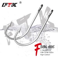 FTK Fishing Hooks 1-10#50PCS 1/0#-10/0# 25pcs Pack High Carbon Stainless Steel Barbed Carp or Bass with Fishing Hook Tackle