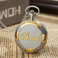 Exquisite Vintage Silver Golden THE GREATEST DAD Quartz Pocket Watch Fob Chain Necklace Mens Fathers Day Birthday Gift Clock