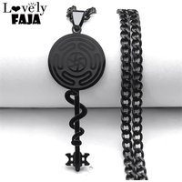 Hekate Wheel Snake Key Strophalos of Hecate Necklace for Women Men Stainless Steel Black Color Pendant Necklaces Jewelry N8471