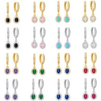 925 Sterling Silver Needle Elliptical Colorful Zircon Pendant Hoop Earrings for Women Luxury Exquisite Party Jewelry Earrings
