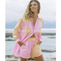 Fashion Summer New Striped Shirt Short Pants Set Women's 2 Piece Casual Loose Beach Sports Shirt Short Pants Set Female 2026