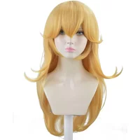 Anime Golden Princess Wig with Bangs, Yellow Long Wavy Film Cosplay Synthetic Blonde Wig for Halloween Costume Party