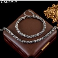 GANEMLY Silver Color Chain Jewelry Set For Women 316L Stainless Steel Hypoallergenic Waterproof Chain Necklace Bracelet New Gift