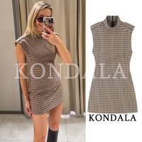 KONDALA Robe Combinaison Élégante à Carreaux pour Femmes, Robe Mini Chic Vintage Ajustée Sans Manches, Nouvelle Robe Classique Décontractée Tendance Automne 2026