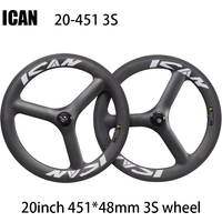 ICAN Sale BMX 20" 451 Tri Spoke Wheels V/disc Brake Front 100 Rear 130 135mm Max tire 451*1.35 Carbon wheelset Fit Folding Bike