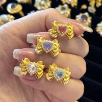 Exquisite palace style brushed bowknot heart-shaped rings for women luxury and cute full diamonds purple engagement ring jewelr