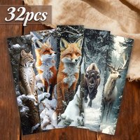 32pcs Snow Mountain Animal Theme Bookmarks, Christmas, Teacher Gift, Back-To-School Holiday Gifts, Creative Artistic Designs