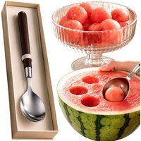 Large Capacity Ice Cream Scoop Walnut Handle Stainless Steel Melon Baller Spoon for Watermelon Fruit Ball Yogurt Pudding Dessert