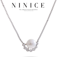 NiNice Necklaces for Women 316L Stainless Steel Lmitation Pearl Cubic Zirconia Pendant Temperament Waterproof Gift New