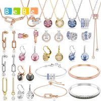 2026 New Trend Fine Crystal Jewelry Sets Charming Blue Water Drop Pink Diamond Crystal Pendant Fashion Women's Necklace Earrings