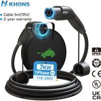 Khons 7KW Cable Type2 To Type2 Ev Charging 32A EV Cable IEC62196-2 Female To Male Plug EVES Charging Stations 5M Cable TPU IP65 image 3